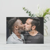 Personalisierte moderne und stilvolle Foto Gay Wed Einladung (Stehend Vorderseite)
