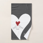 Personalisierte moderne Vögel in Liebe Rotes Herz Badhandtuch Set (Handtuch)