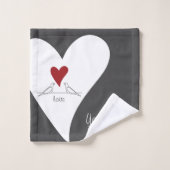 Personalisierte moderne Vögel in Liebe Rotes Herz Badhandtuch Set (Waschlappen)