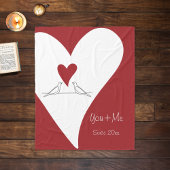Personalisierte moderne Vögel in Liebe Rotes Herz Fleecedecke