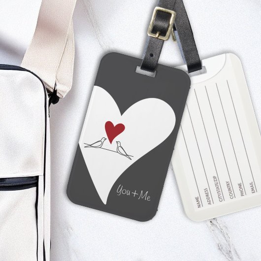 Personalisierte moderne Vögel in Liebe Rotes Herz Gepäckanhänger