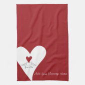 Personalisierte moderne Vögel in Liebe Rotes Herz Geschirrtuch (Vertikal)