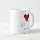 Personalisierte moderne Vögel in Liebe Rotes Herz Jumbo-Tasse (Vorderseite Rechts)
