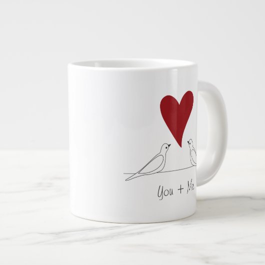 Personalisierte moderne Vögel in Liebe Rotes Herz Jumbo-Tasse (Vorderseite Rechts)