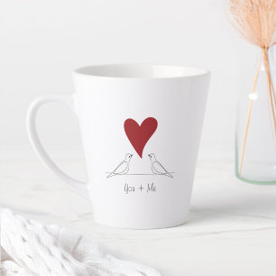 Personalisierte moderne Vögel in Liebe rotes Herz Milchtasse