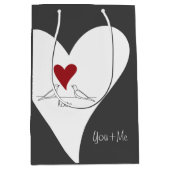 Personalisierte moderne Vögel in Liebe Rotes Herz Mittlere Geschenktüte (Vorderseite)