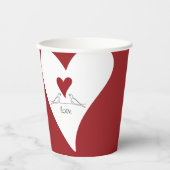 Personalisierte moderne Vögel in Liebe Rotes Herz Pappbecher (Vorderseite)