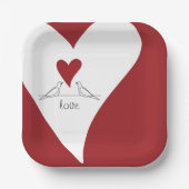 Personalisierte moderne Vögel in Liebe Rotes Herz Pappteller (Vorderseite)
