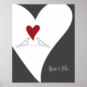 Personalisierte moderne Vögel in Liebe Rotes Herz Poster (Vorne)