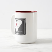Personalisierte moderne Vögel in Liebe Rotes Herz Zweifarbige Tasse (Vorderseite Links)