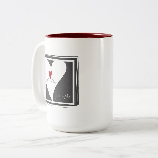 Personalisierte moderne Vögel in Liebe Rotes Herz Zweifarbige Tasse (Vorderseite Links)