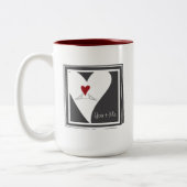 Personalisierte moderne Vögel in Liebe Rotes Herz Zweifarbige Tasse (Links)