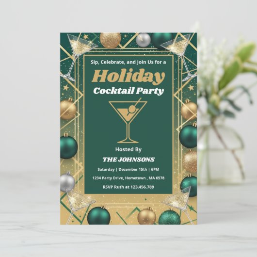 Personalisierte moderne Weihnachts-Cocktailparty Einladung (Stehend Vorderseite)