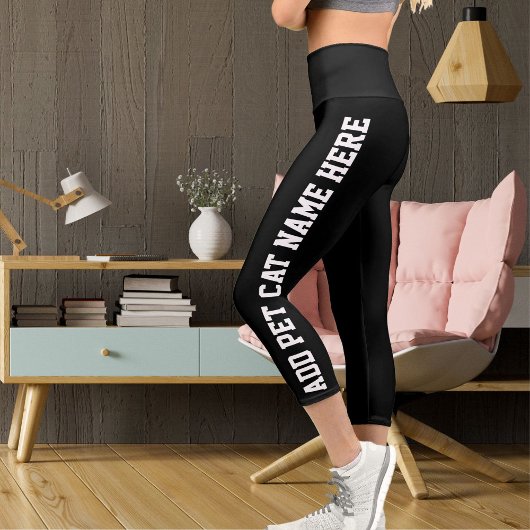 Personalisierte, moderne weiße Katze Name Niedlich Capri Leggings