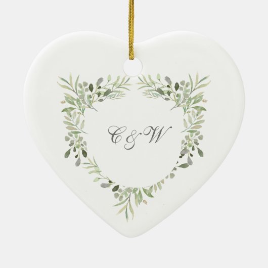 Personalisierte Mongram Greenerity Wedding Keramik Ornament (Hinten)