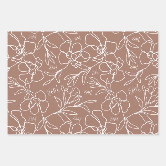 Personalisierte Mongram Mocha Brown Floral Wedding Geschenkpapier Set (Vorderseite 3)