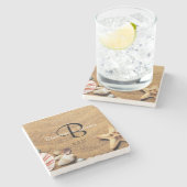 Personalisierte Mongram Sea Beach Hochzeitsgeschen Steinuntersetzer (Seitenansicht)