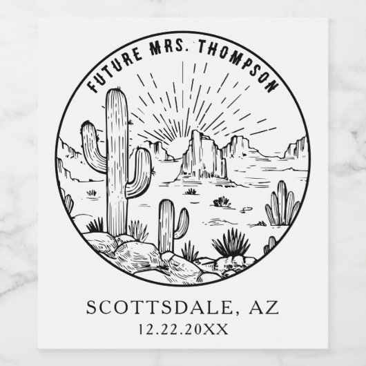 Personalisierte Mongram-Wüstenhochzeit Weinetikett (Einzelnes Label)