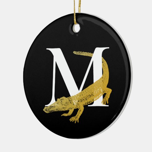 Personalisierte Monogram Alligator Art Black & Gol Keramik Ornament (Links)