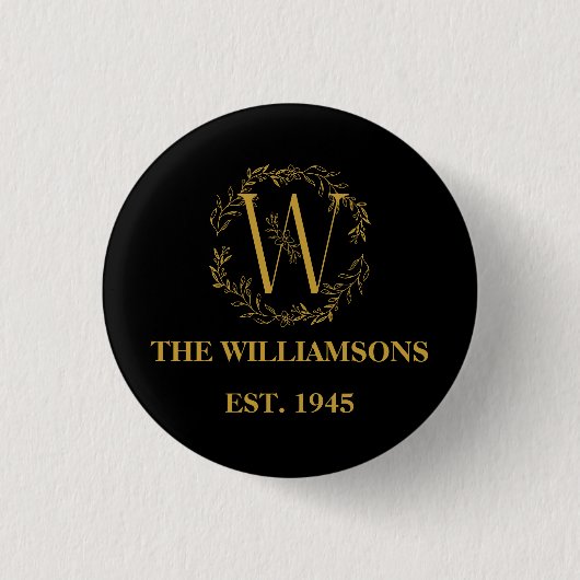 Personalisierte Monogram Black & Gold-Produktfamil Button (Vorderseite)