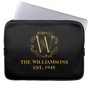Personalisierte Monogram Black & Gold-Produktfamil Laptopschutzhülle