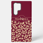 Personalisierte Monogram-Blätter Daisies Burgundy Samsung Galaxy Hülle (Rückseite)