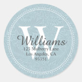 Personalisierte Monogram Blue Floral Rücksendeadre Runder Aufkleber (Vorderseite)