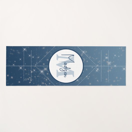 Personalisierte Monogram Blue Ombre Sparkle-Ausric Yogamatte (Vorderseite (Horizontal))