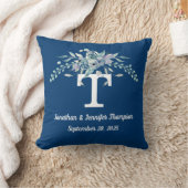 Personalisierte Monogram Blue Watercolor Blume Kissen (Decke)