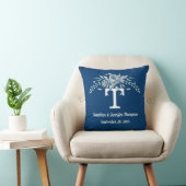 Personalisierte Monogram Blue Watercolor Blume Kissen (Stuhl )