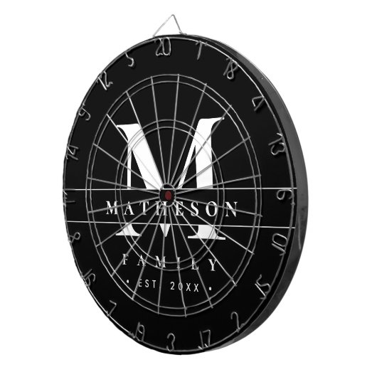 Personalisierte Monogram-Familie Schwarz-weiß Dartscheibe (Vorderseite rechts)