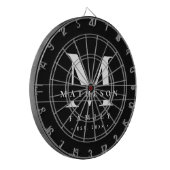 Personalisierte Monogram-Familie Schwarz-weiß Dartscheibe (Vorderseite Links)