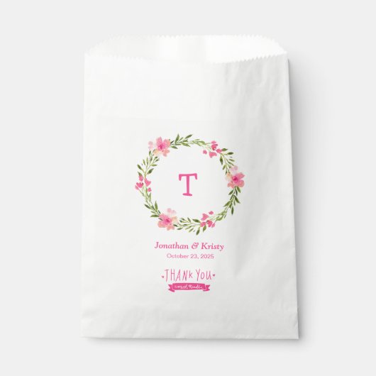 Personalisierte Monogram Floral Wreath Wedding Geschenktütchen (Vorderseite)