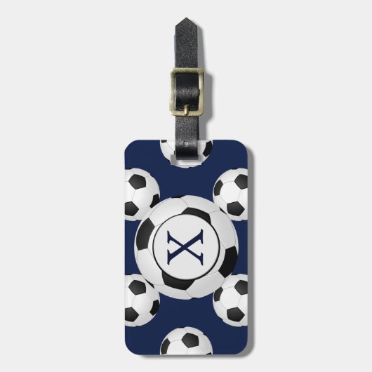 Personalisierte Monogram-Fußball-Balls Gepäckanhänger (Vorderseite vertikal)