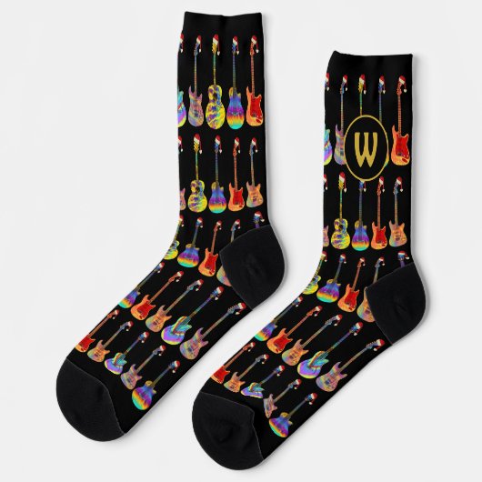 Personalisierte Monogram Gitarre Weihnachten Socken (Linkes Detail)
