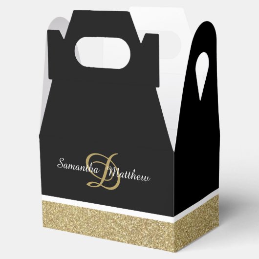 Personalisierte Monogram Glitzer Gold Black Weddin Geschenkschachtel (Geöffnet)