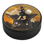 Personalisierte Monogram Gold Black Metallic Stars Eishockey Puck (3/4)
