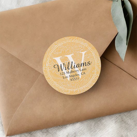 Personalisierte Monogram Gold Floral Rücksendeadre Runder Aufkleber