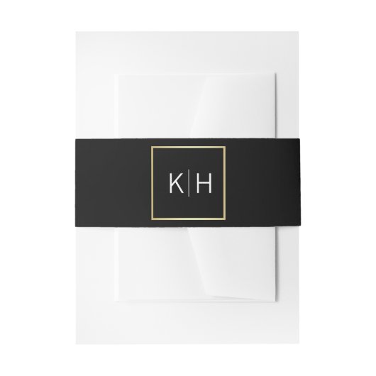 Personalisierte Monogram Gold Frame Black Wedding Einladungsbanderole (Vorderseite Beispiel)