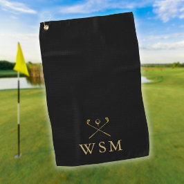 Personalisierte Monogram Golf Clubs Black und Gold Golfhandtuch