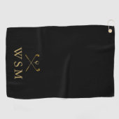 Personalisierte Monogram Golf Clubs Black und Gold Golfhandtuch (Horizontal)