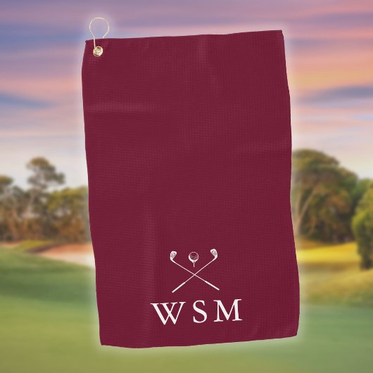 Personalisierte Monogram Golf Clubs Burgundy Red Golfhandtuch