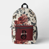 Personalisierte Monogram Gothic Rote Rose and Skul Bedruckter Rucksack (Vorderseite)