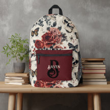 Personalisierte Monogram Gothic Rote Rose and Skul