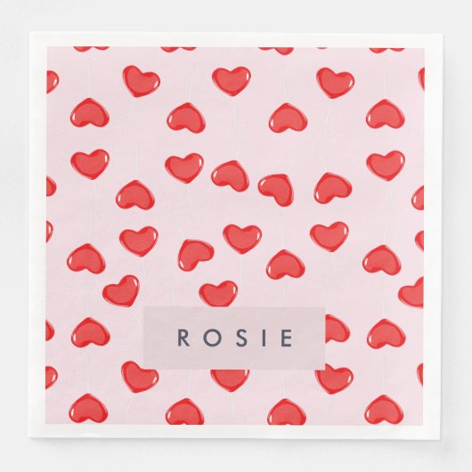 Personalisierte Monogram Heart Lolipop Valentine Serviette (Vorderseite)