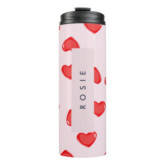 Personalisierte Monogram Heart Lolipop Valentine Thermosbecher (Vorderseite)
