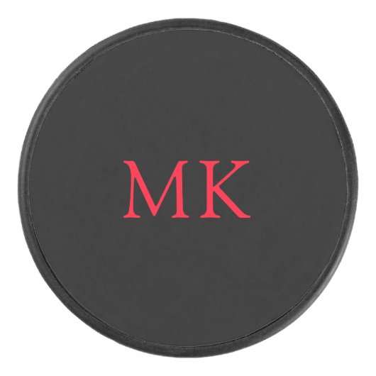 Personalisierte Monogram-Initialen Modernes Schwar Eishockey Puck (Vorderseite)