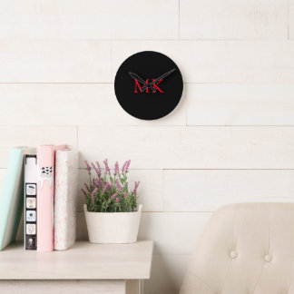 Personalisierte Monogram-Initialen Modernes Schwar Runde Wanduhr