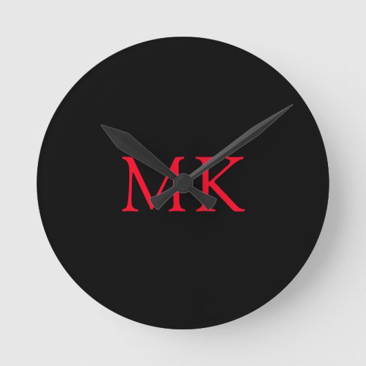Personalisierte Monogram-Initialen Modernes Schwar Runde Wanduhr (Vorderseite)