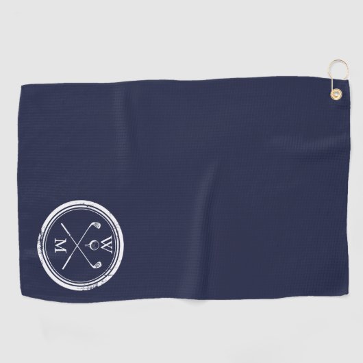 Personalisierte Monogram Initials Navy Blue Golfhandtuch (Horizontal)